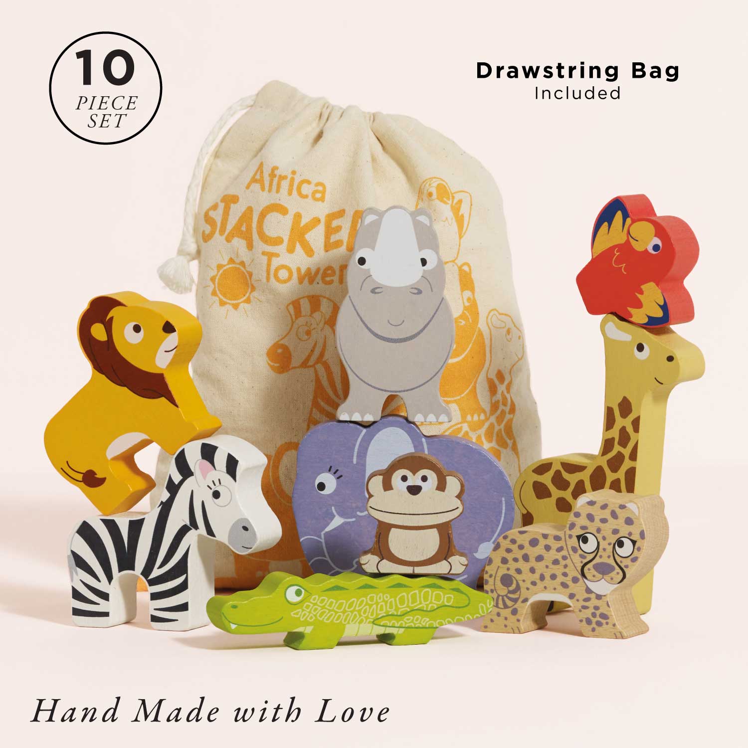 African Safari Stacking Animals & Bag