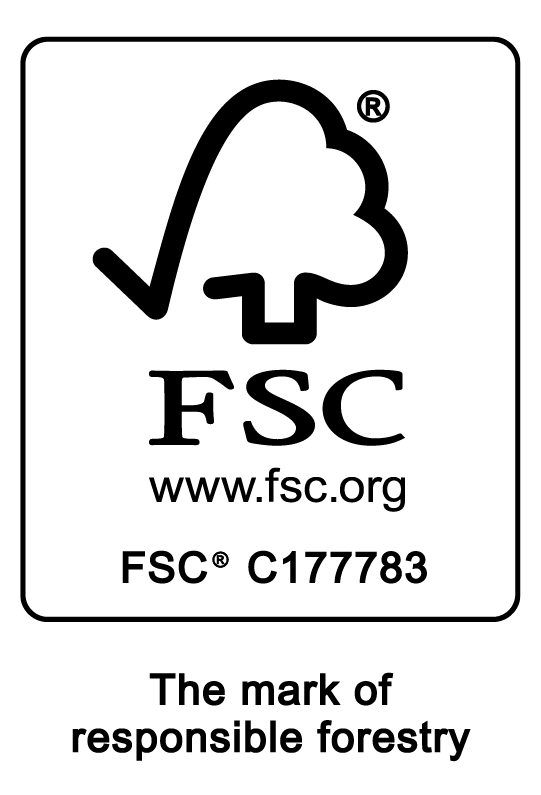 FSC certification logo with tree symbol and text on a white background