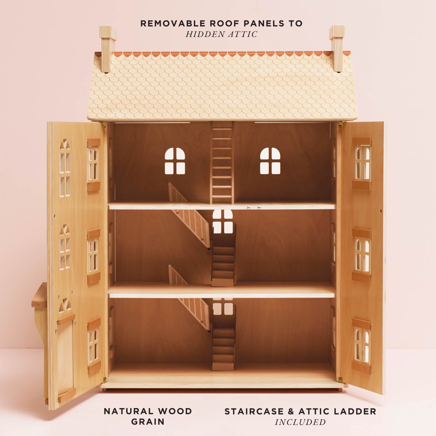 Grand Natural Wood Dolls House | Four Storey Dollhouse | Le Toy