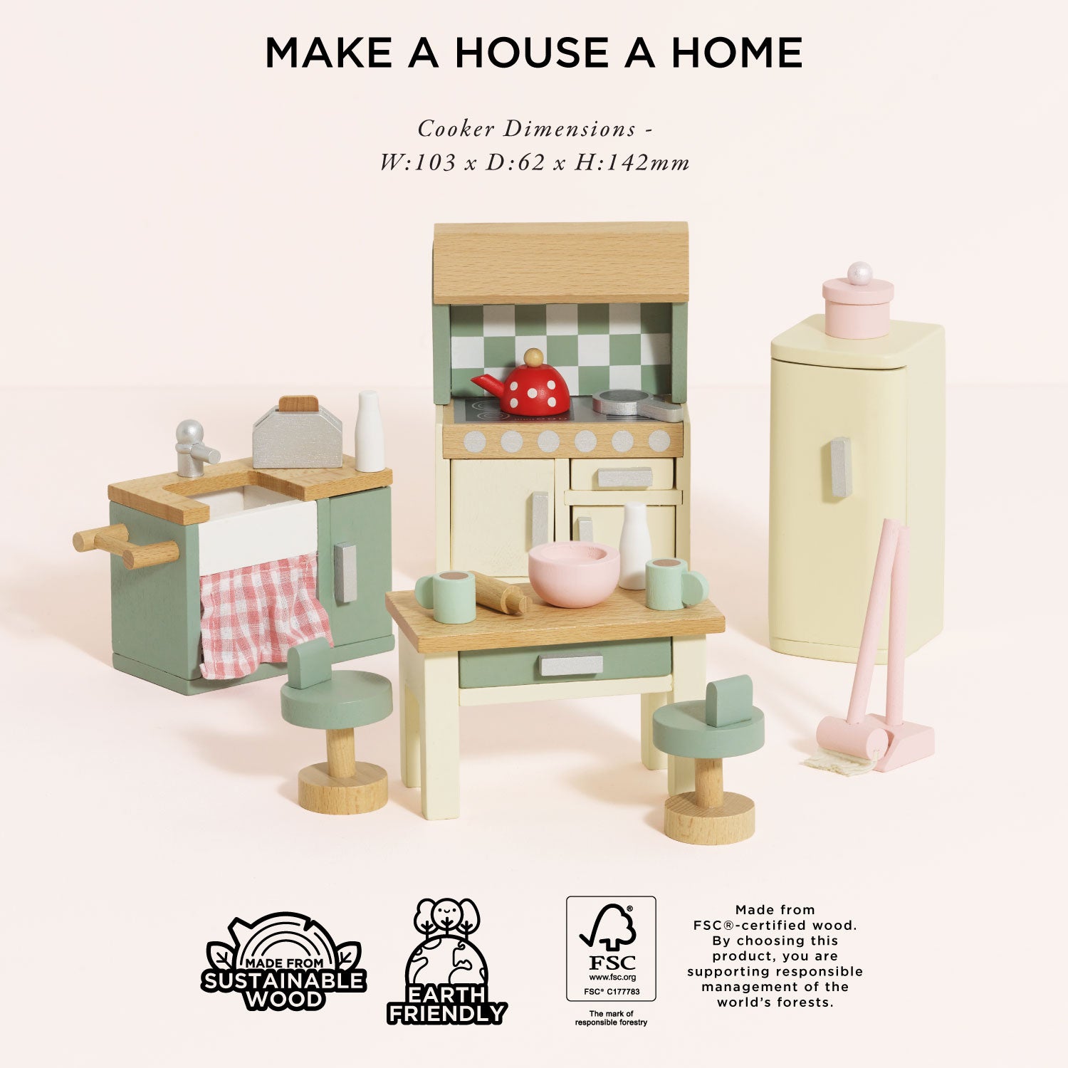 Wooden Dolls house Kitchen Furniture