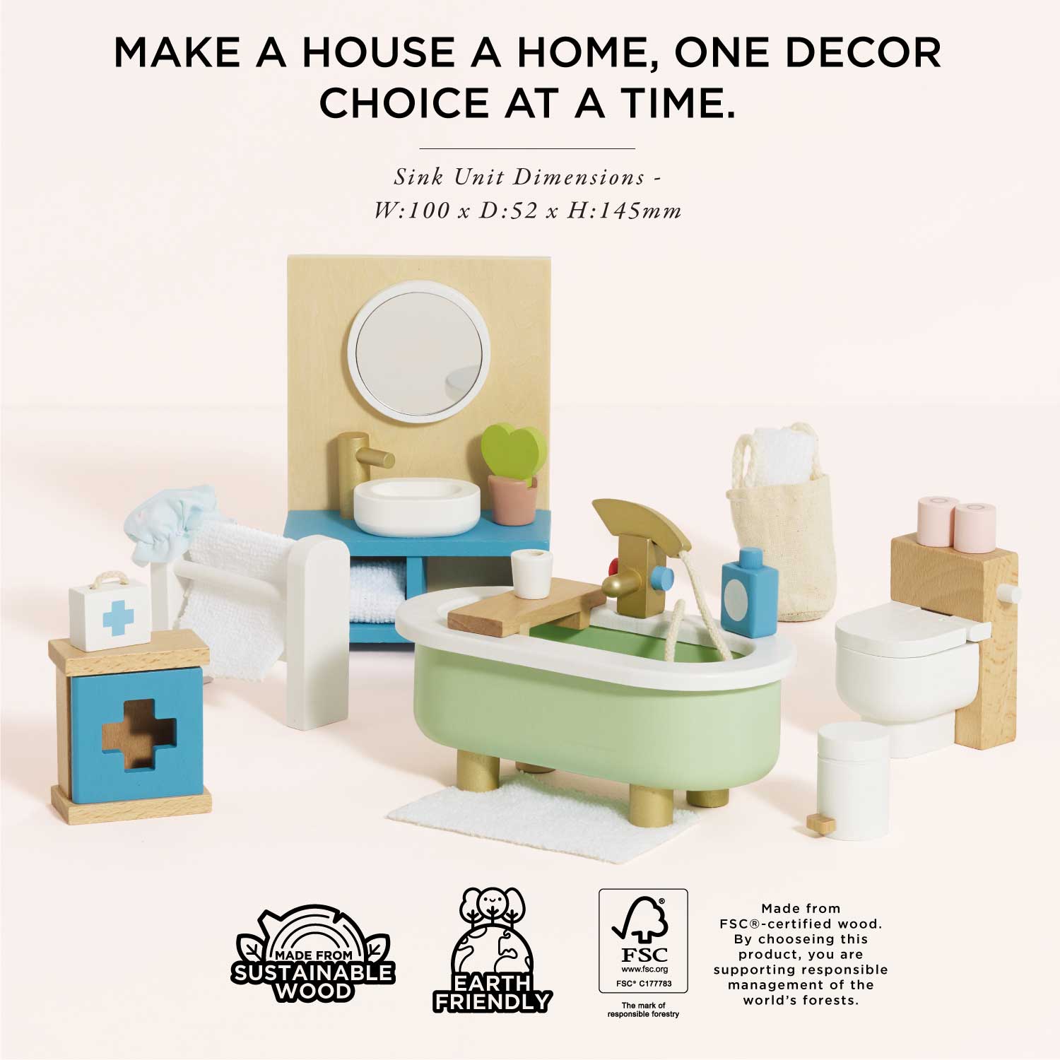 Wooden Dolls house Bathroom Furniture