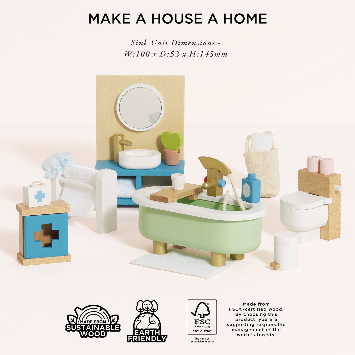 Wooden Dolls house Bathroom Furniture