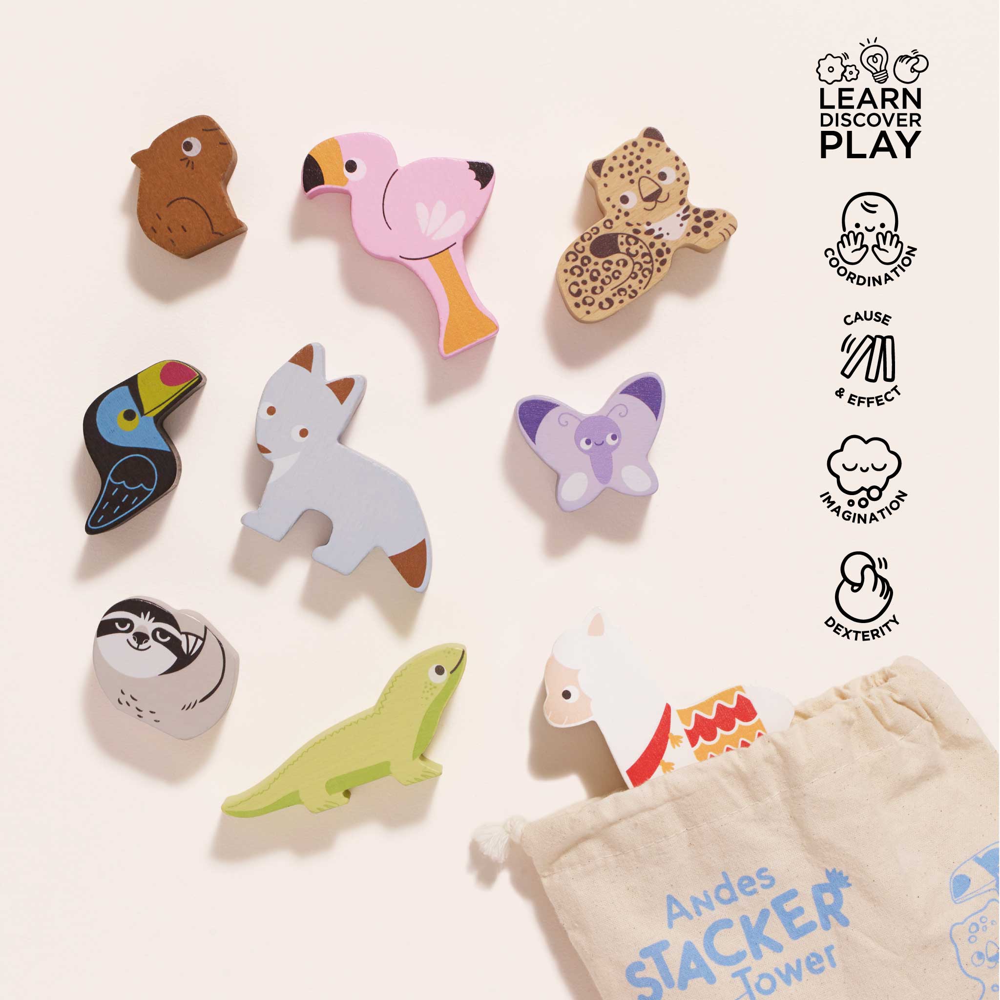 Wooden Stacking Animals & Bag