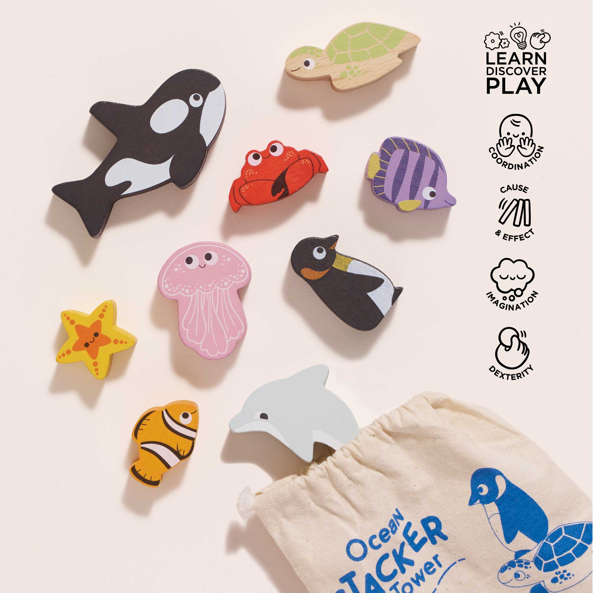 Ocean Life Stacking Animals & Bag