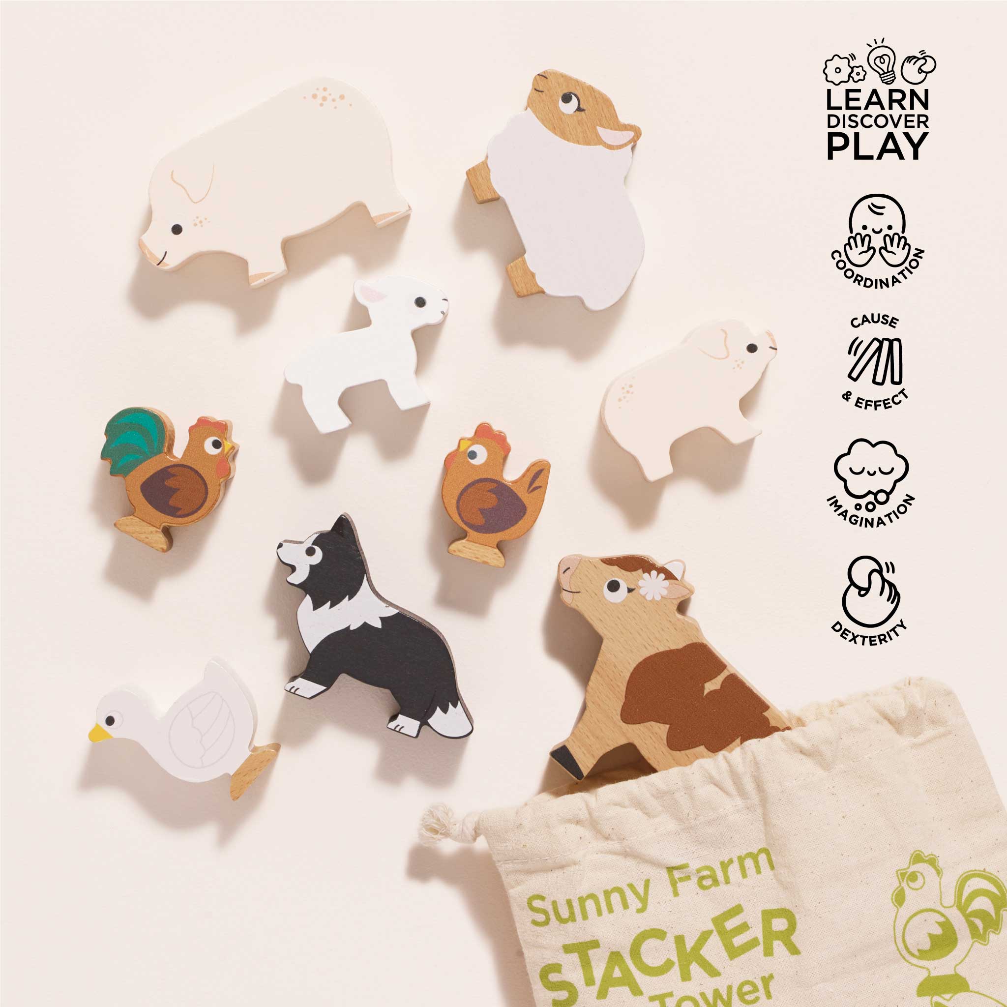 Farmyard Stacking Animals & Bag