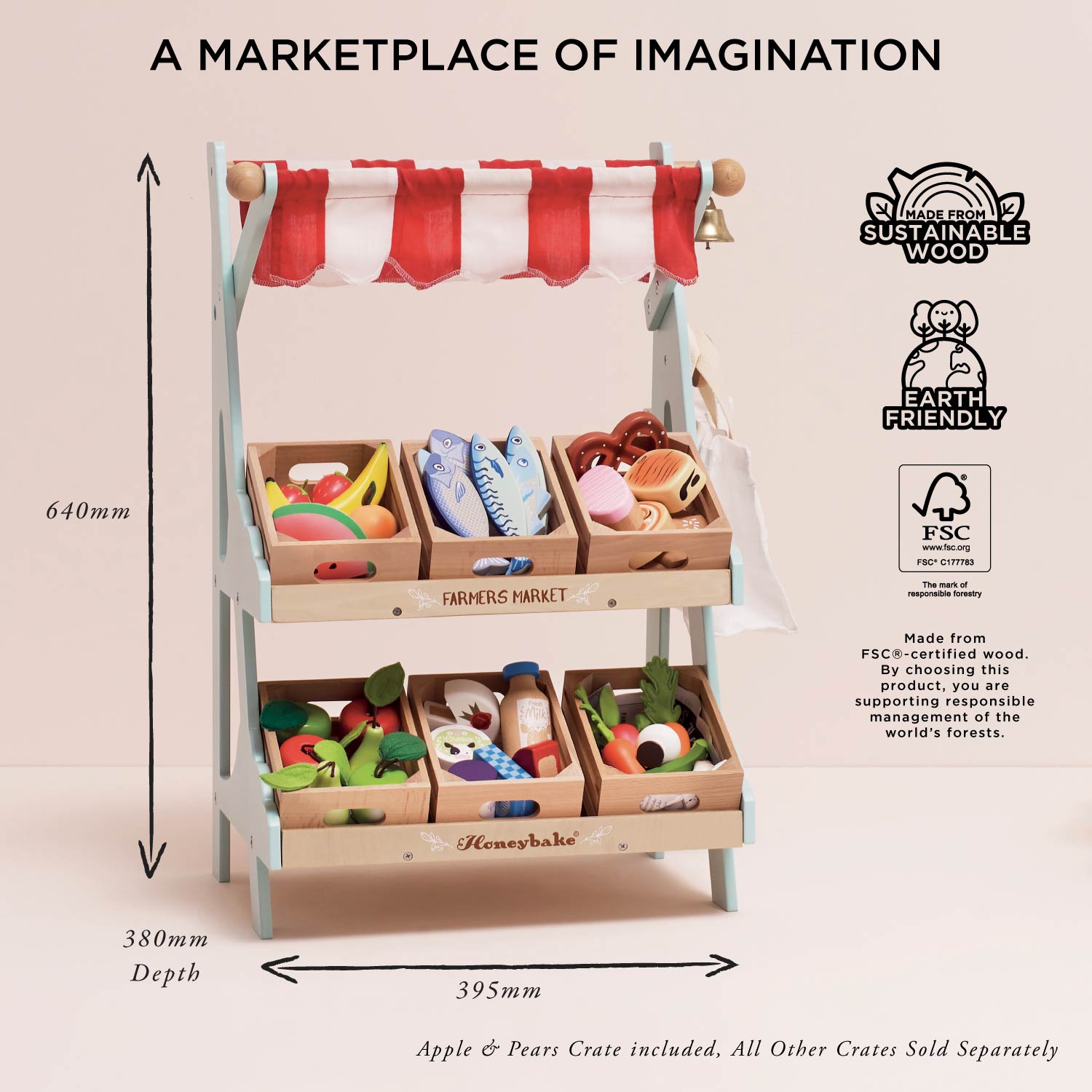 Wooden Market Stall & Fruit Play Food Crate