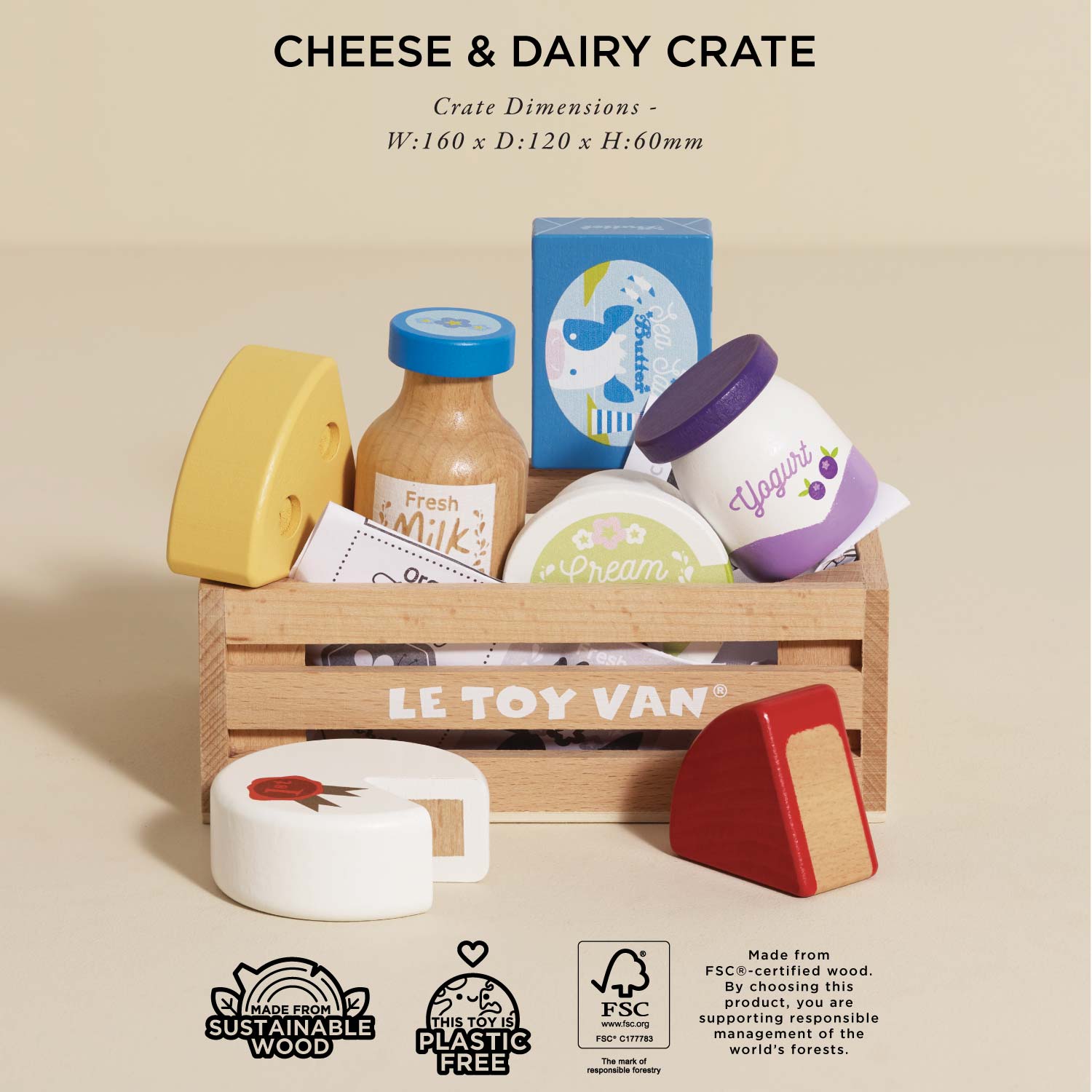Cheese & Dairy Crate | Wooden Role Play Pretend Food | Le Toy Van