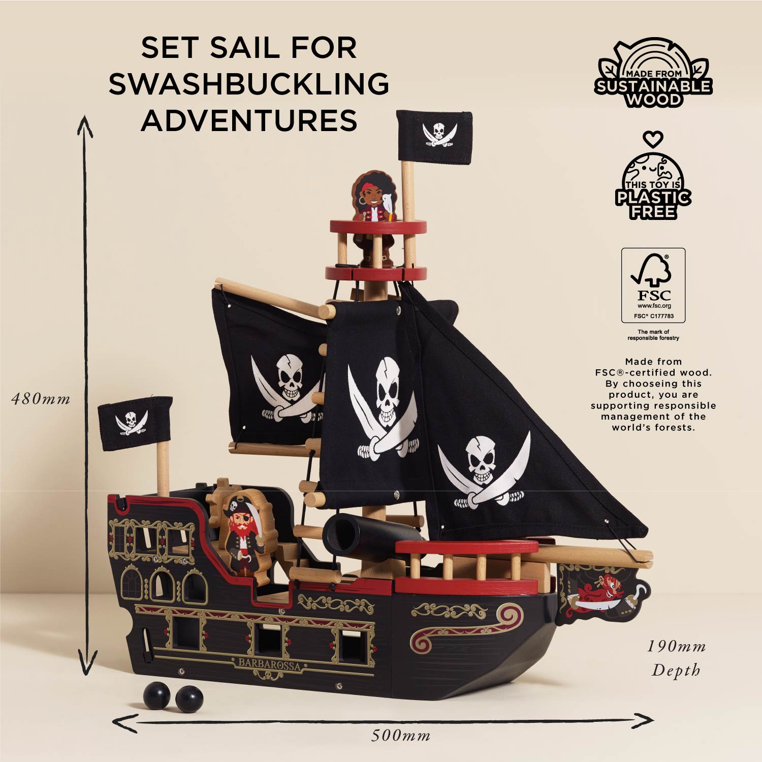 Barbarossa Pirate Ship Pretend Play Boat Le Toy Van – Le