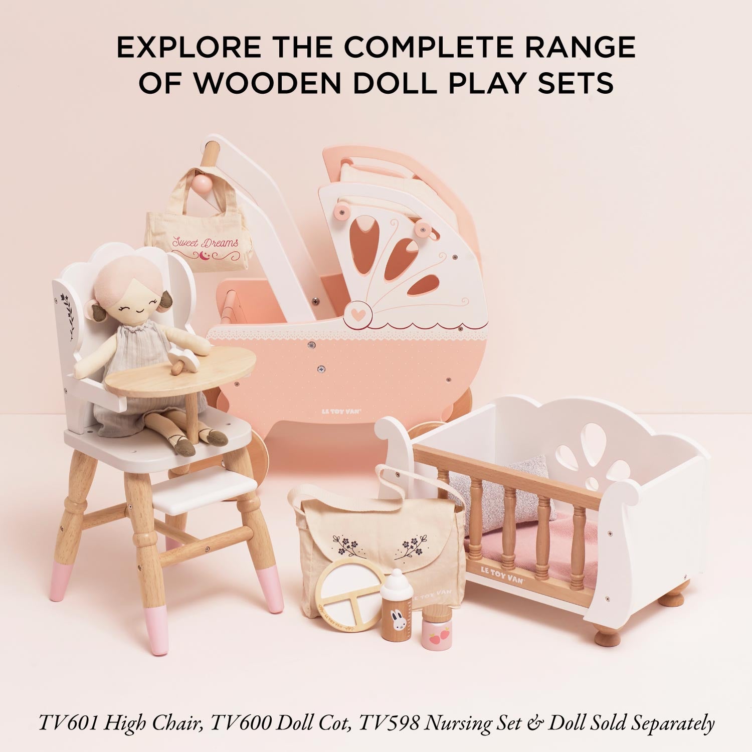 Retro Wooden Doll Pram