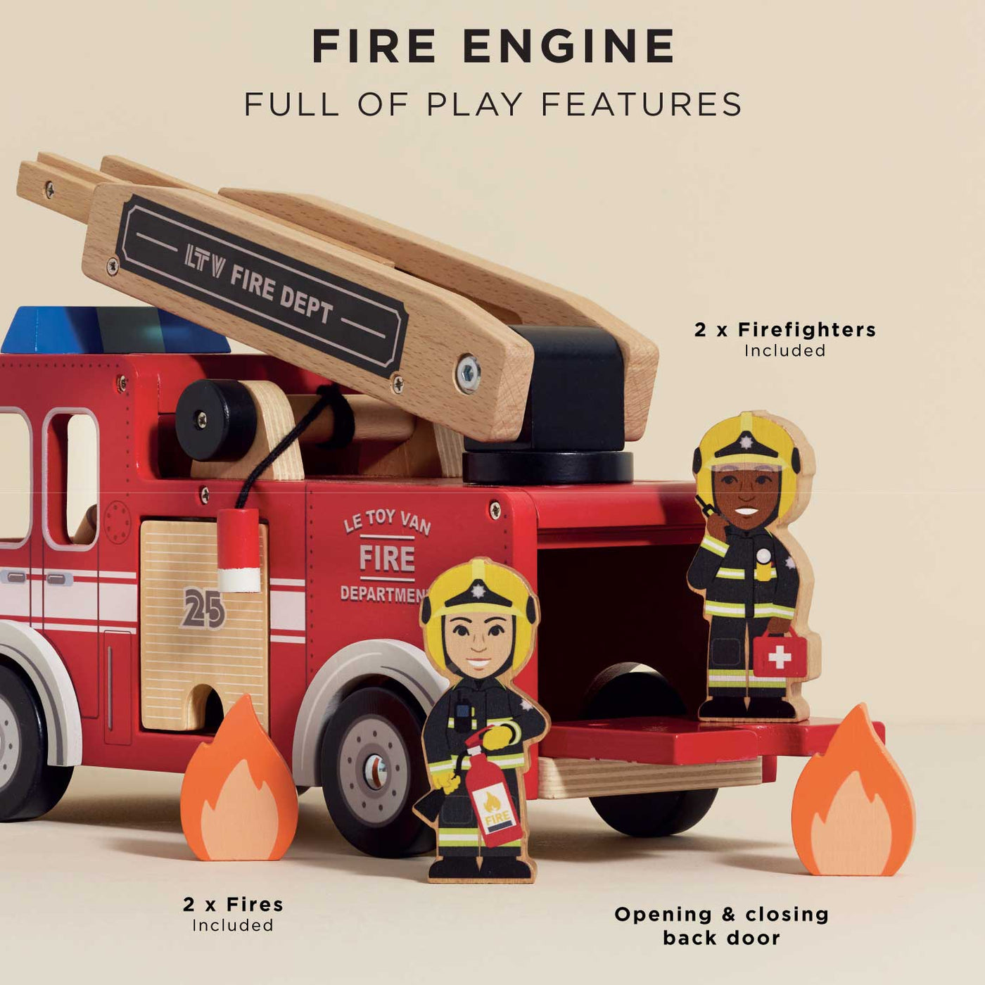 Wooden Fire Engine & Characters | Kids Wooden Cars & Vehicles | Le Toy ...