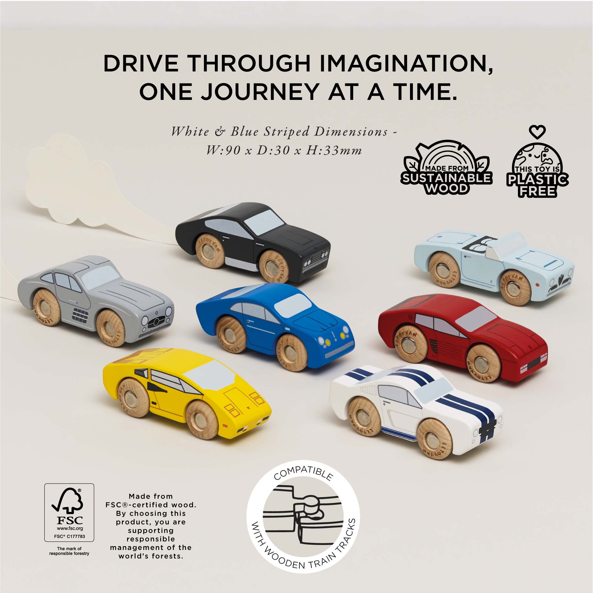 Le Toy Van Classic Wooden Sports Cars Wooden Vehicle Set