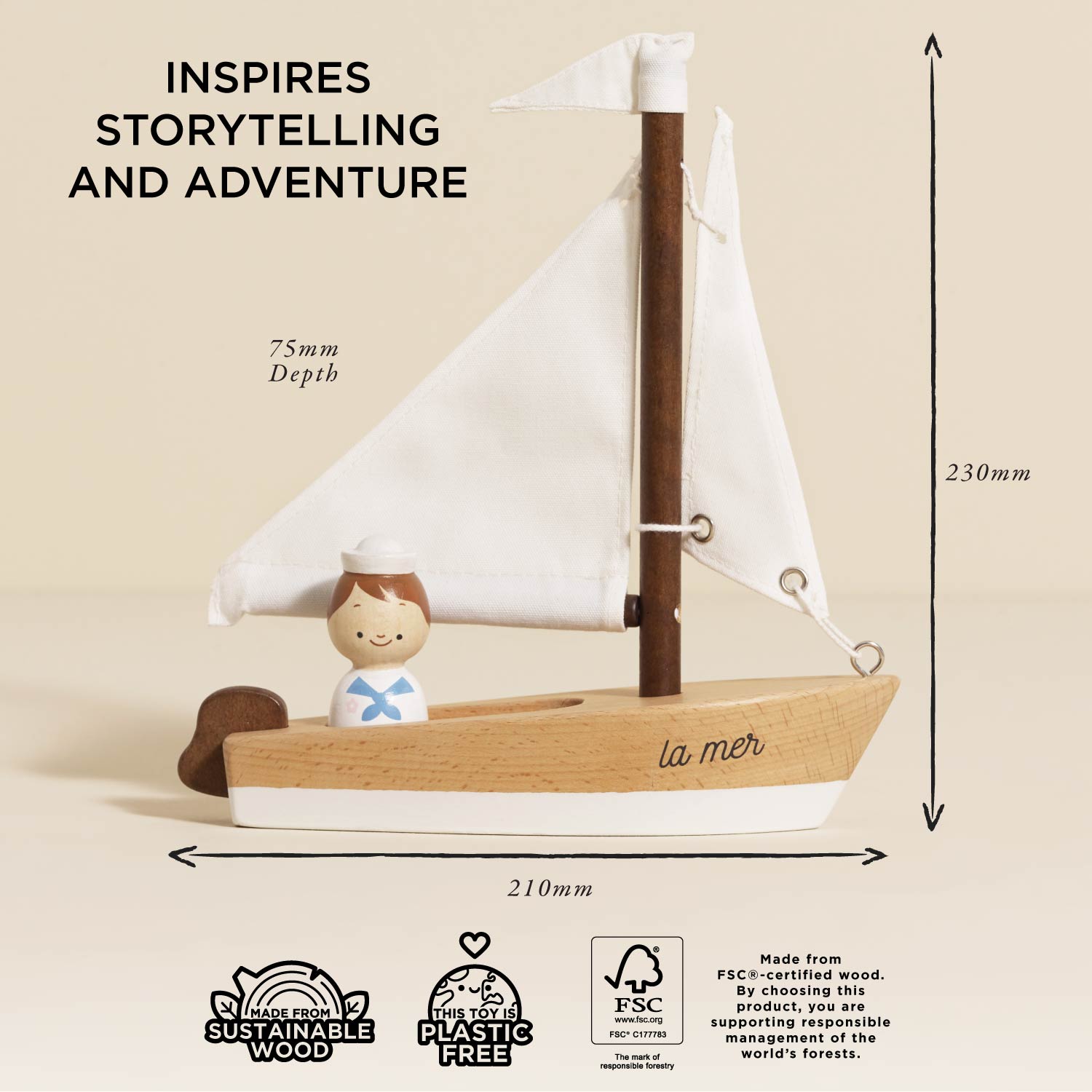 Wooden Sailing Boat Captain Imagination Play Le Toy Van Inc